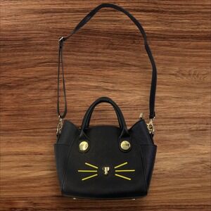 Kitty Cat Purse Black Saffiano Style Crossbody Shoulder Bag Cute‎
